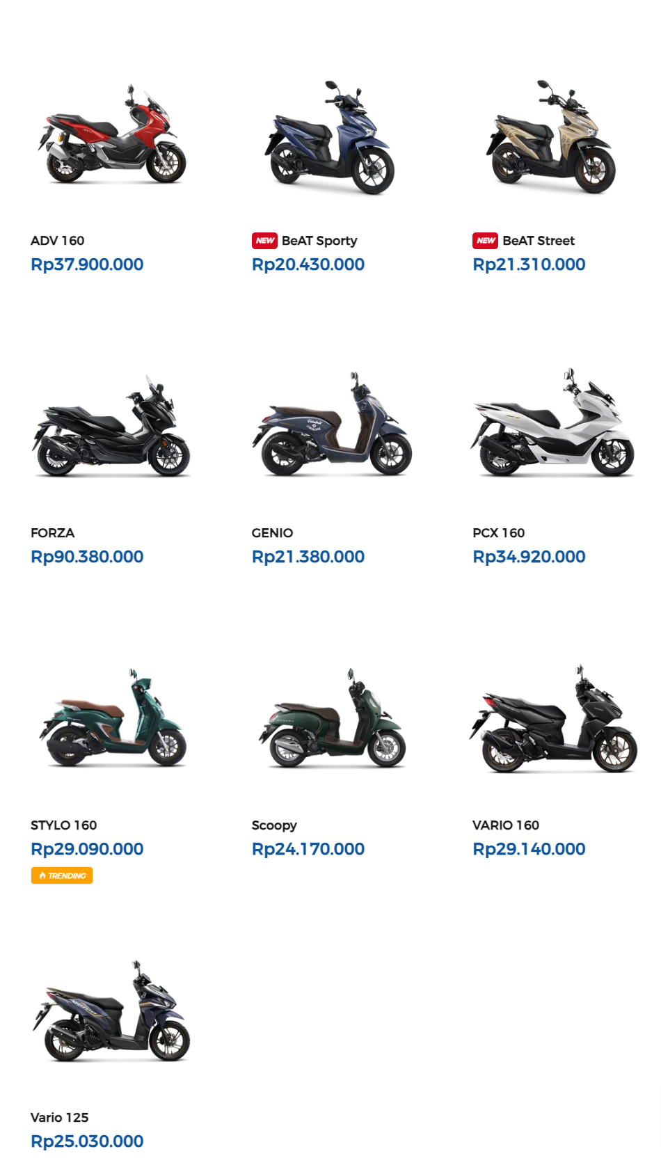 Daftar Harga Motor Area Alor NTT